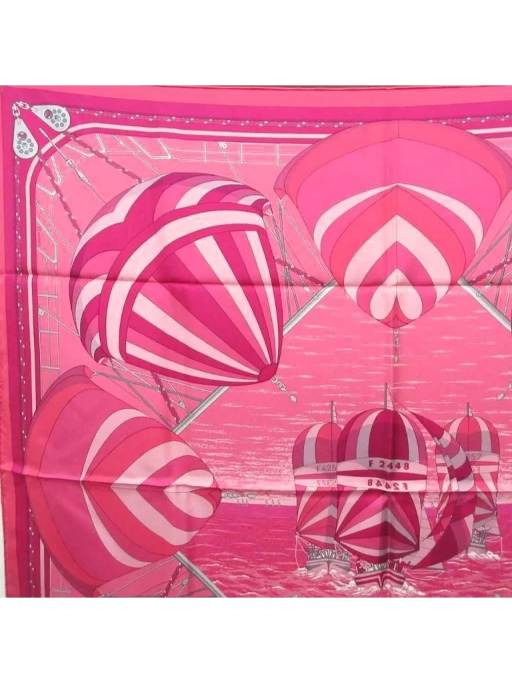 Hermes Tagged Spinnakers Carre 90 Scarf Shawl All Over Pattern Silk 100% Pink - Picture 2 of 8